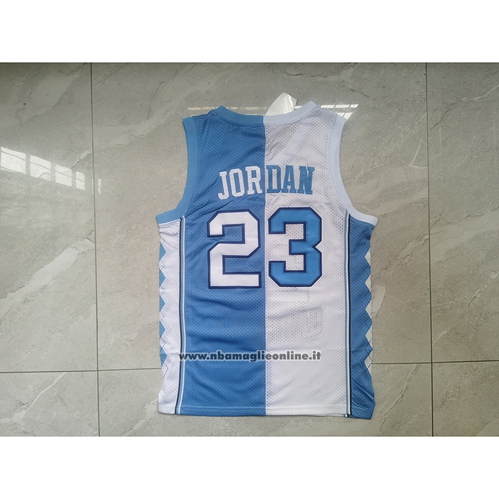 Maglia NCAA North Carolina Tar Heels Michael Jordan #23 Split Blu Bianco